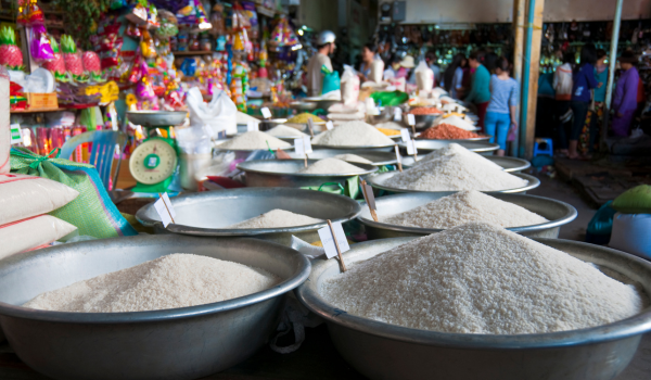 Bowls of rice at a Market in Nha Trang